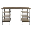 Millwood desk front view showing weathered natural wood top and rustic black metal frame