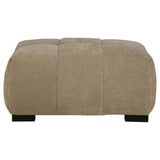 Side view of Octavia Ottoman in camel fabric