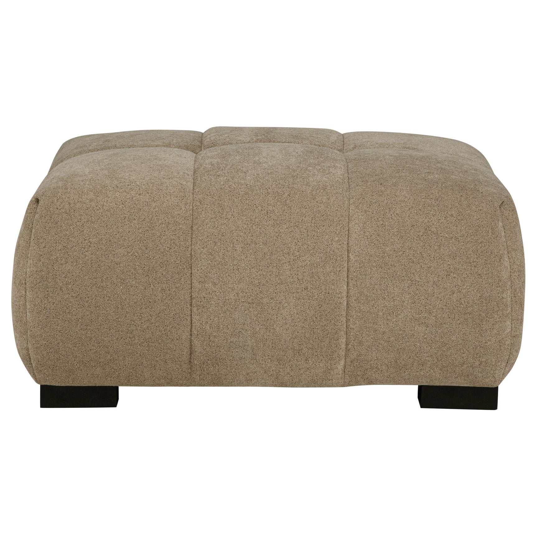 Side view of Octavia Ottoman in camel fabric
