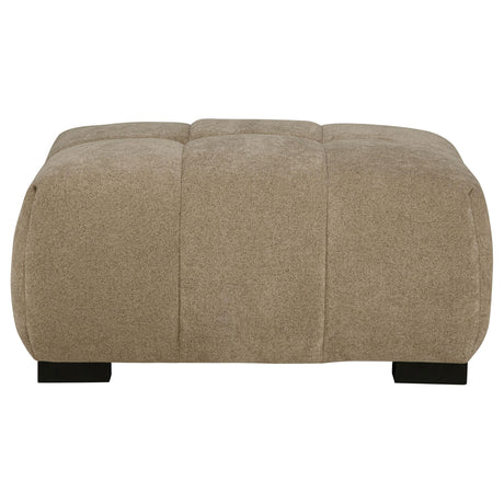 Side view of Octavia Ottoman in camel fabric