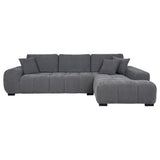 Detail view of Octavia Upholstered Sectional Chaise Sofa fabric and frame