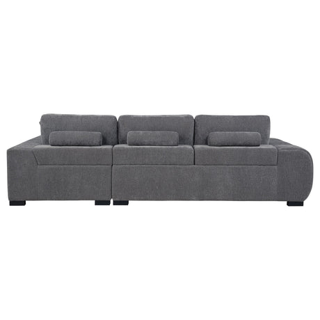 Side view of the sectional chaise sofa in charcoal grey