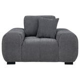 Close-up of tufted waterfall seat cushion fabric charcoal grey