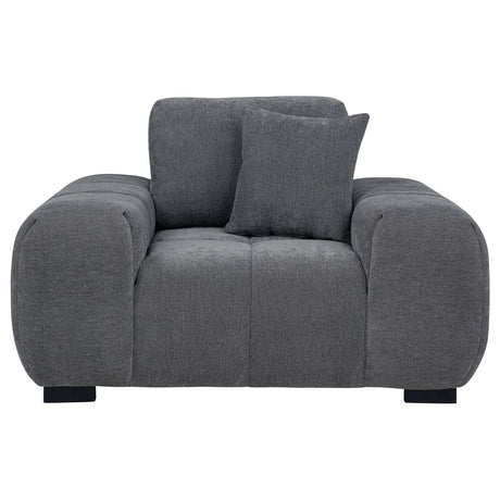 Close-up of tufted waterfall seat cushion fabric charcoal grey