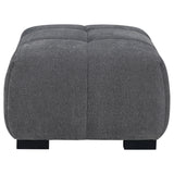 Octavia Ottoman showing sturdy wooden legs and texture