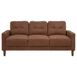 Close-up detail of fabric upholstery on Bowen II sofa set rust