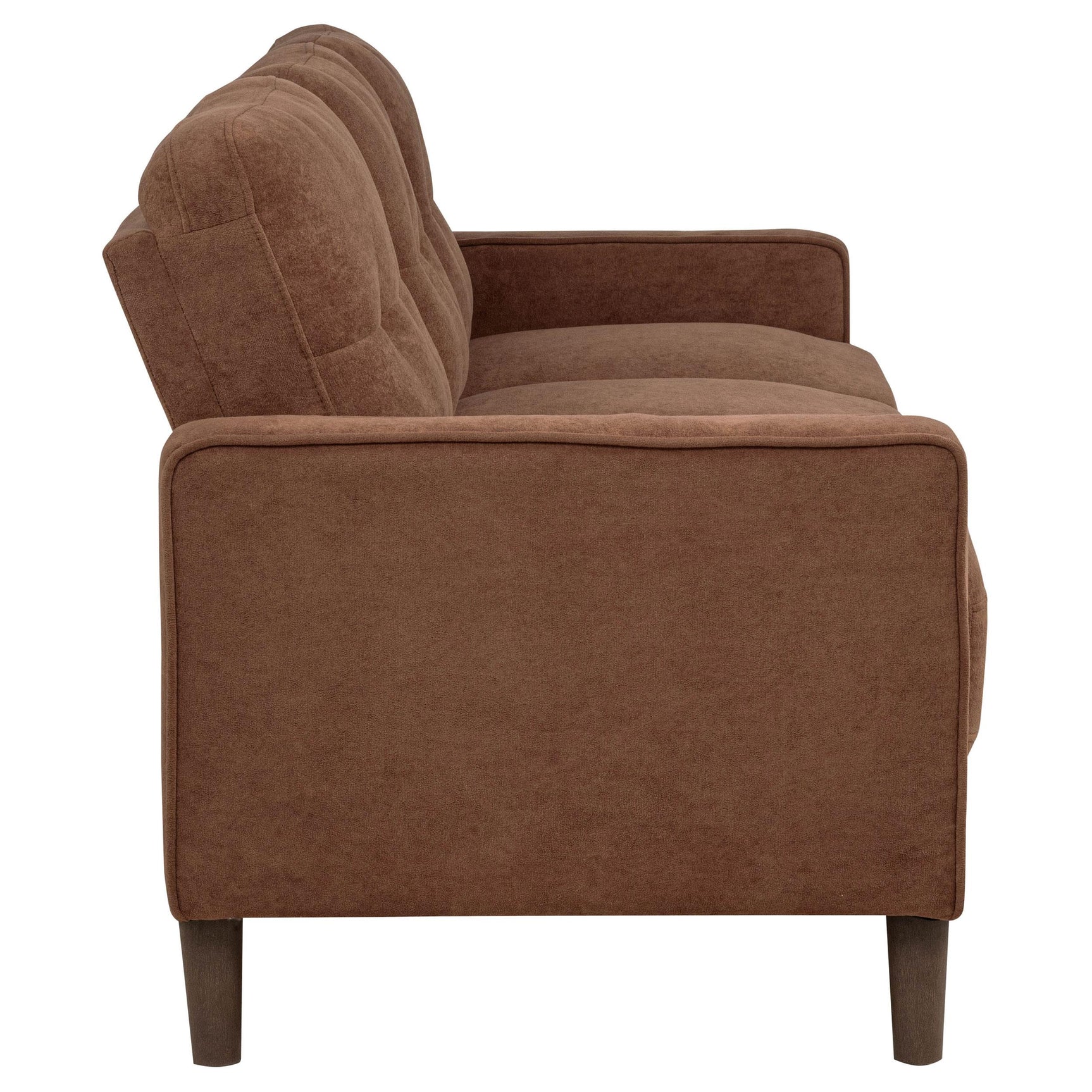 Side angle of Bowen II loveseat and sofa set rust color