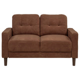 Front view of Bowen II fabric upholstered sofa and loveseat rust