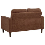 Side view showing track arm details on Bowen II sofa set rust