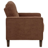 Side view showing cushions of Bowen II rust sofa