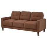 Bowen II rust fabric upholstered track arm sofa detailed fabric and arm