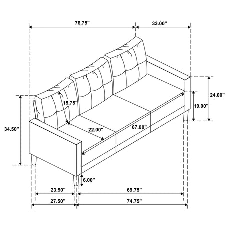 Bowen II rust fabric upholstered track arm sofa angled main view