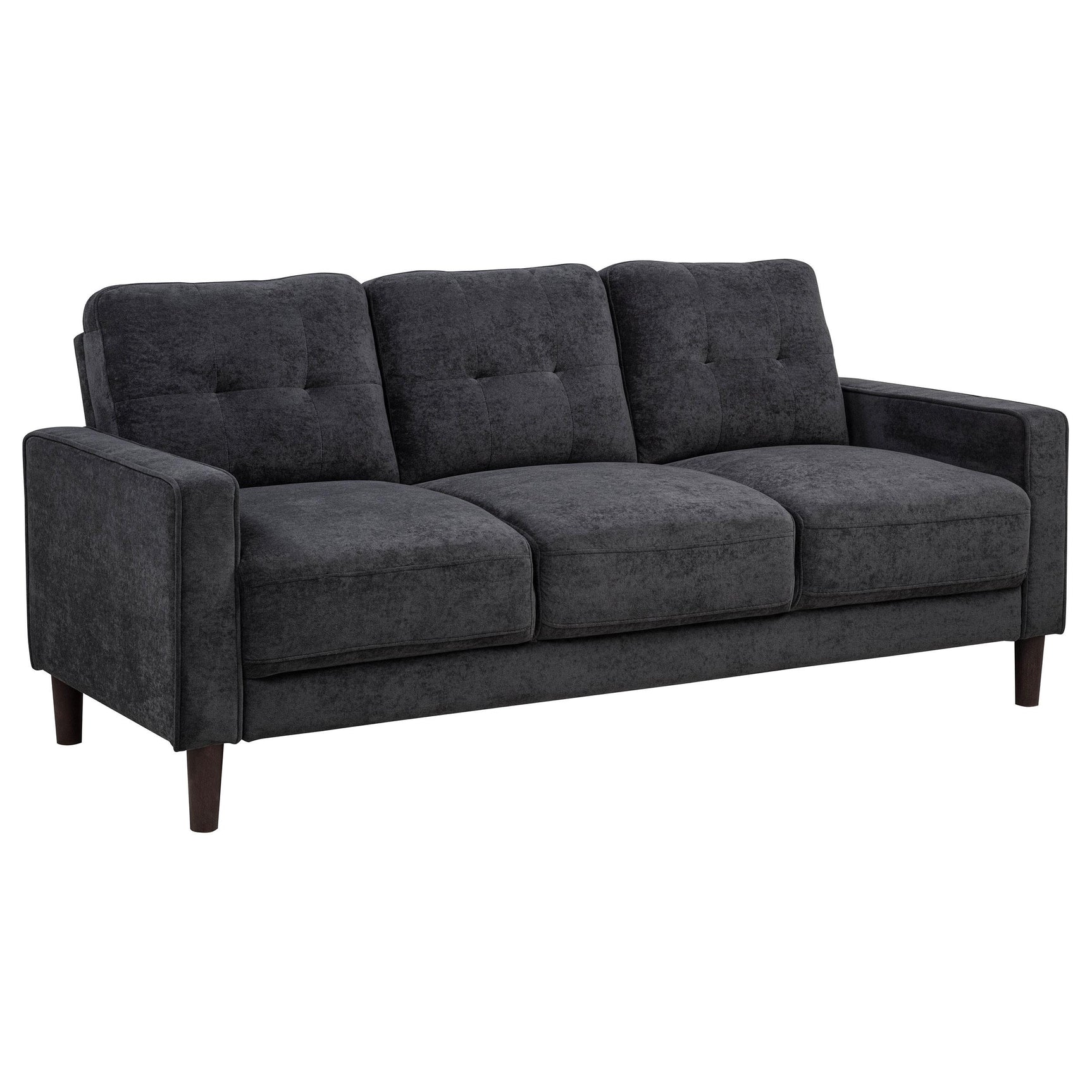 Bowen II sofa side view in steel grey upholstery