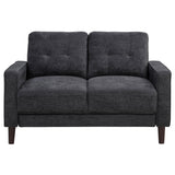 Front view of Bowen II loveseat matching sofa in steel grey