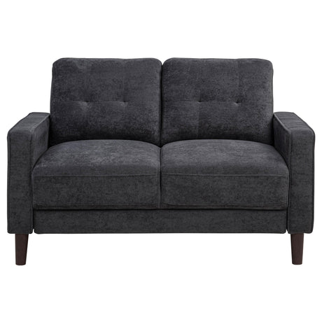 Front view of Bowen II loveseat matching sofa in steel grey