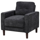 Close-up of Bowen II chair grid-tufted back in steel grey fabric