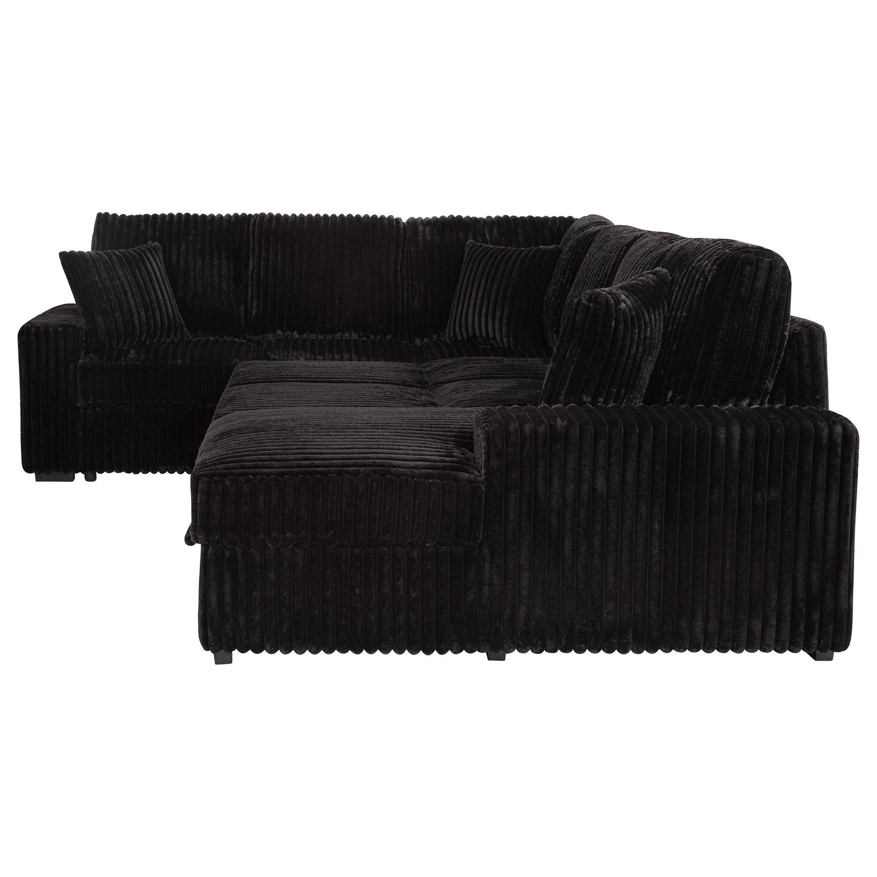 Back view of fabric sectional sofa