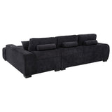 Close-up of Octavia sectional sofa black fabric upholstery and track arm