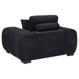 Close-up of black fabric upholstery and channel tufting on Octavia chair