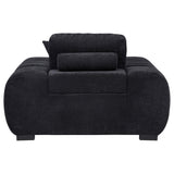 Octavia accent chair angled view showing wooden legs