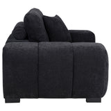 Detailed view of seat cushioning and upholstery fabric