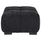 Close-up of channel tufting on Octavia black upholstered ottoman