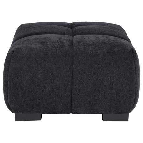 Close-up of channel tufting on Octavia black upholstered ottoman