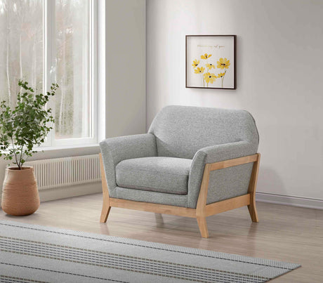 Vaughn accent chair side view showing flared arm and wood frame