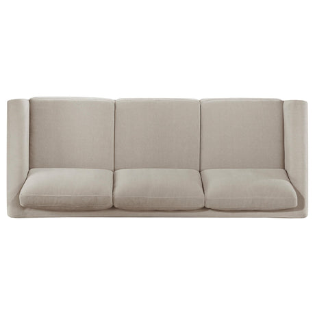 Side angled view showing sofa depth and design