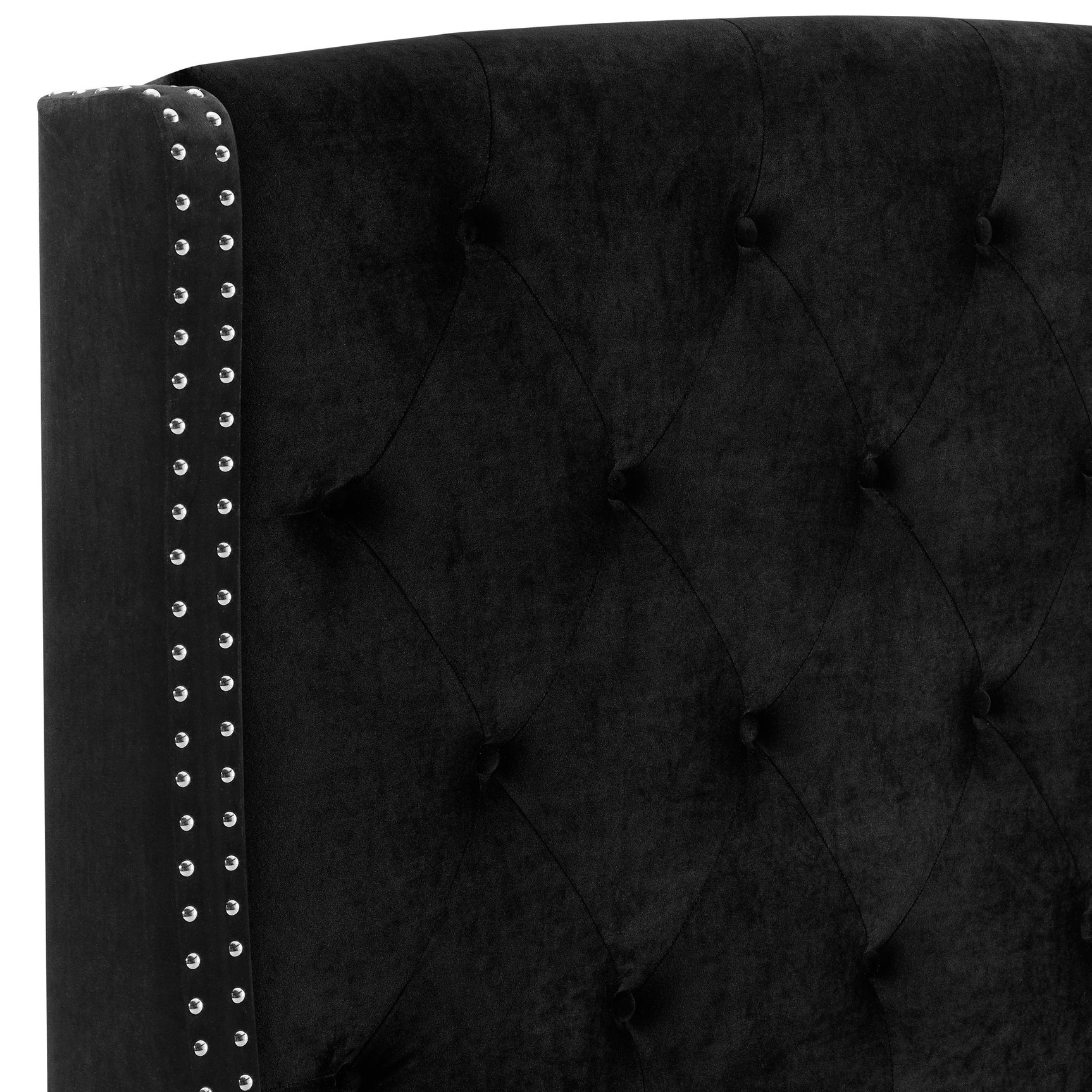 Eva Black Velvet King Bed, angled side view