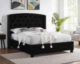 Eva Black Tufted Upholstered Queen Bed close-up of headboard