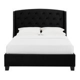 Eva Black Tufted Upholstered Queen Bed angled side shot