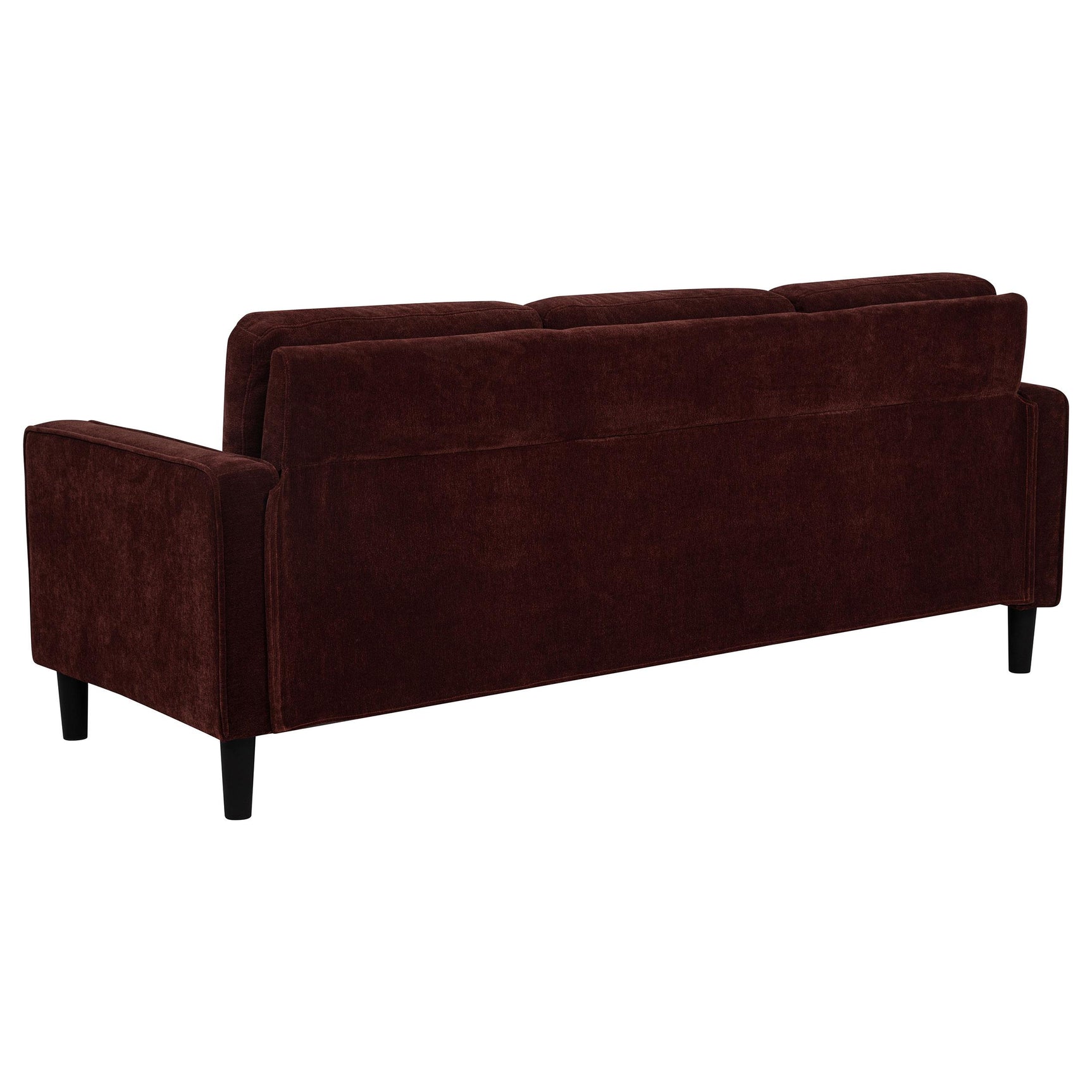 Side profile of Ruth 77-inch Rust Red Fabric Sofa