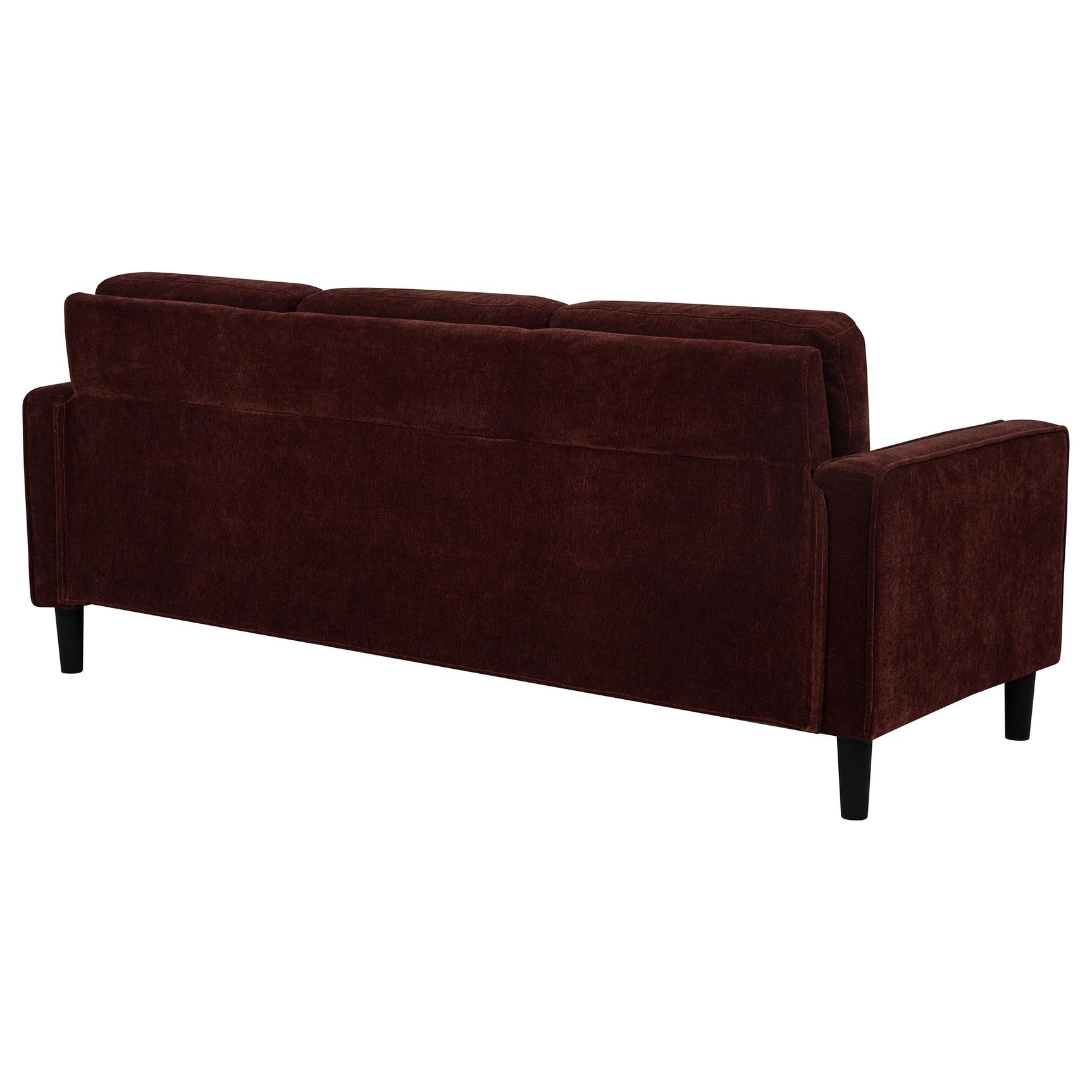 Close-up of rust red fabric texture on Ruth Sofa