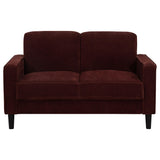 Ruth loveseat side view showing track arm
