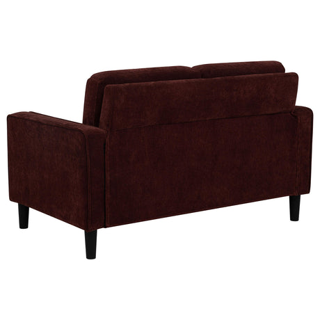 Rear view of Ruth loveseat upholstery and frame