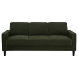 Side view of Ruth 77-inch fabric upholstered sofa in matcha green