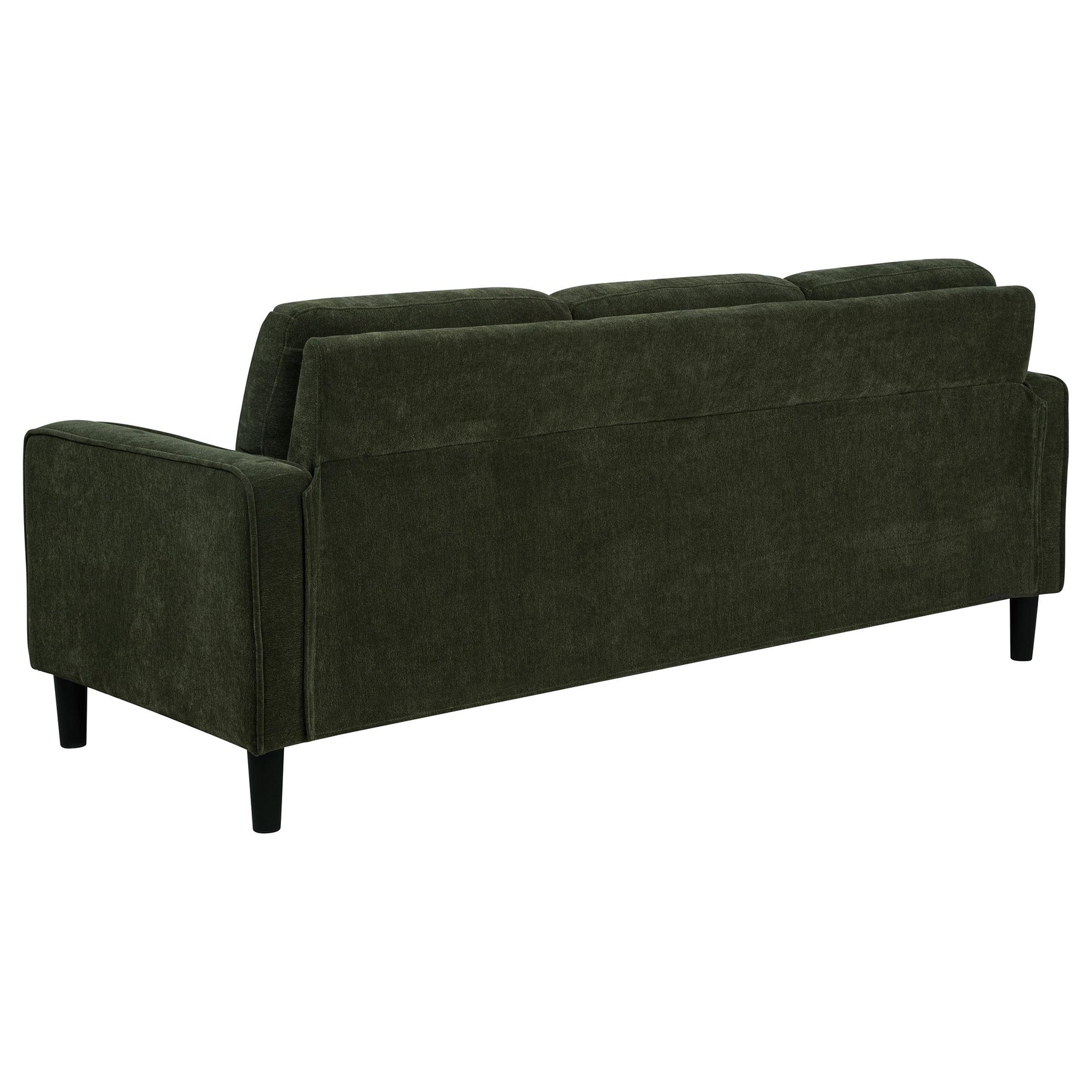 Side profile of Ruth green fabric sofa