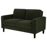 Close-up of soft fabric upholstery and piping on Ruth loveseat