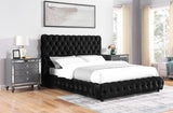 Flory Black Velvet Tufted Upholstered King Bed side view