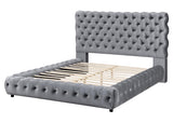 Flory Gray Upholstered Velvet Tufted King Platform Bed close-up headboard