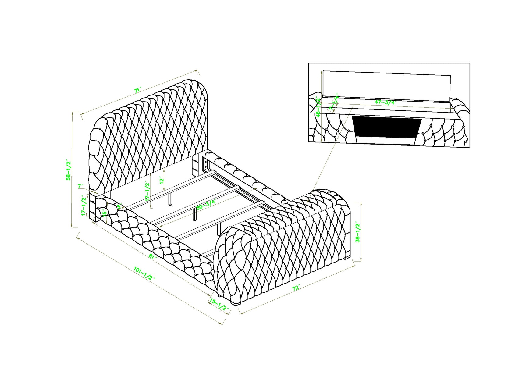 Natalia black bed leg detail