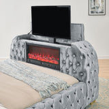Natalia King Headboard close-up in gray upholstery