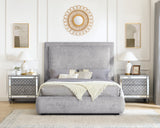 Close-up of Reverie Queen Bed upholstered headboard in pewter