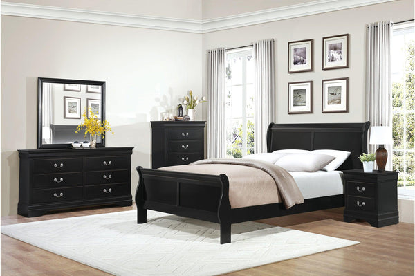 Main view of Mayville Black Sleigh Bedroom Set bed angled front