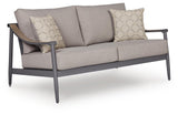 Ocean Gray Beach Outdoor Sofa and Loveseat with Coffee Table Set — angled view