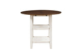 Front view of Kiwi brown and white faux leather round counter height dining table and chairs