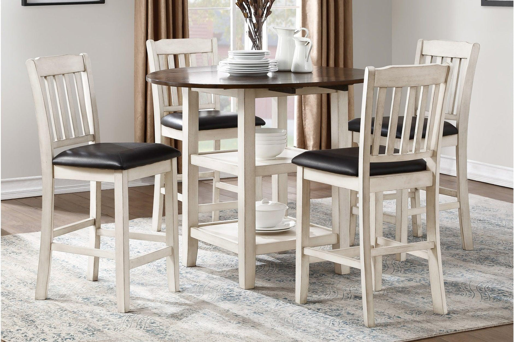 Kiwi brown and white faux leather round counter height dining set main view