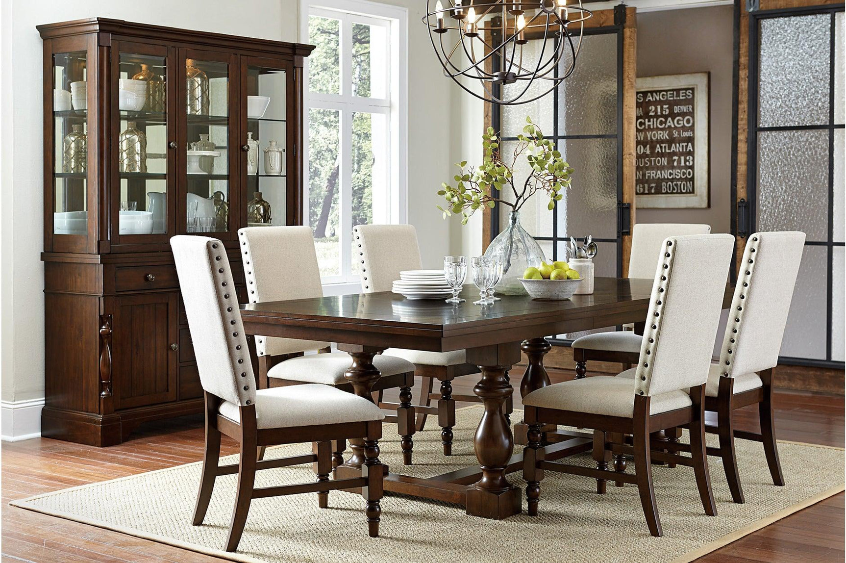 main view of Yates Neutral Fabric Rectangular Dining Room Set dining room furniture