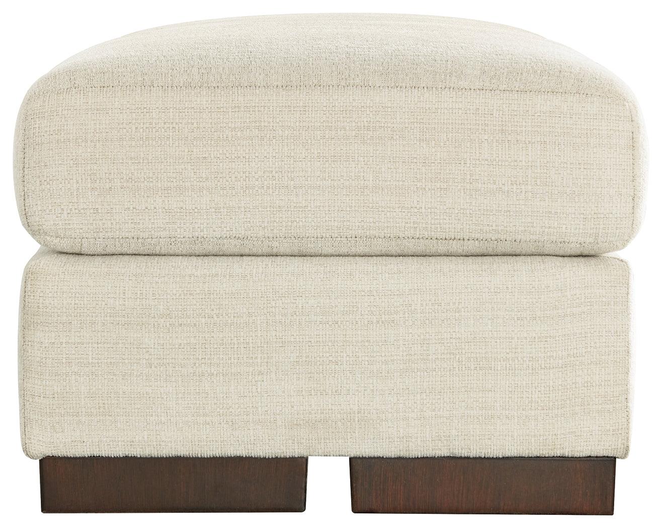 Maggie Birch Chenille Ottoman close-up of fabric and legs